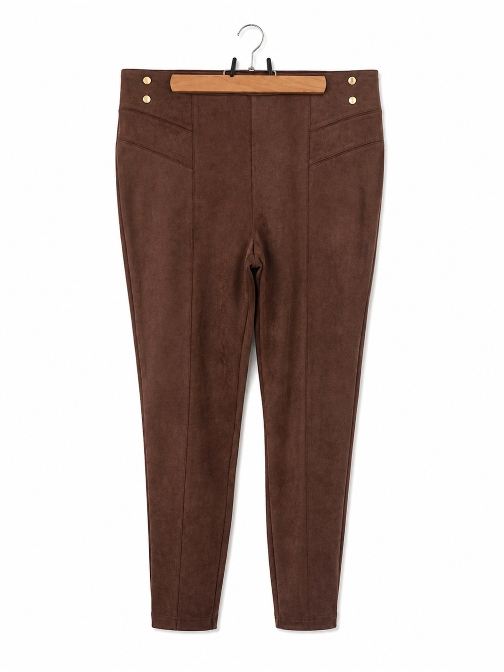 Marc New York Andrew Marc Faux Suede Pull-On Skinny Pants Brown Button Trim L